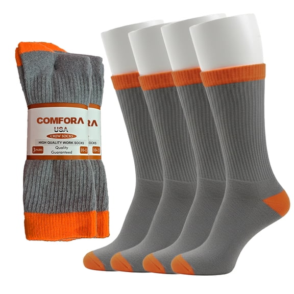 Comfora Men's Heavy Duty Work Socks, Reinforced Heel and Toe, 3-Pack