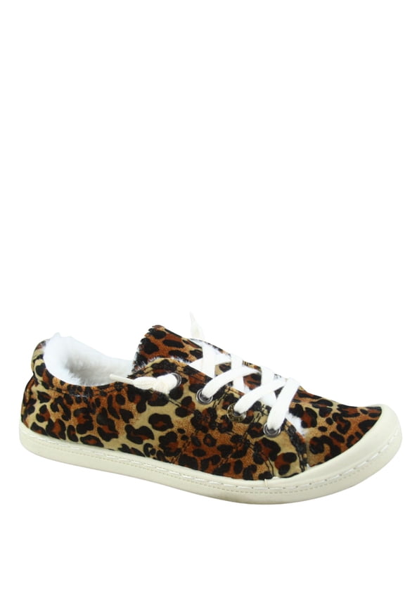 Comfort-11 Women's Causal Comfort Slip On Round Toe Flat Sneaker Shoes With Faux Fur ( Leopard , 7.5)