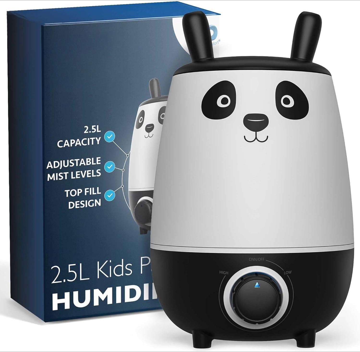 Comfort 2.5L Top Fill Humidifier – Upgraded Easy to Clean 20HR Runtime Cool Mist Air Moisturizer for Bedroom, Home, Nursery & Large Room, Whisper-Quiet Soothing Hydration for Baby & Kids