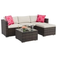 thumbnail image 1 of Comfort 5-Piece Outdoor Patio Furniture Set – All-Weather Brown Rattan Wicker Sectional Sofa with Ottoman, Glass Coffee Table, Waterproof Off-Gray tone Cushions – Garden, Balcony, Lawn, Backyard, 1 of 9