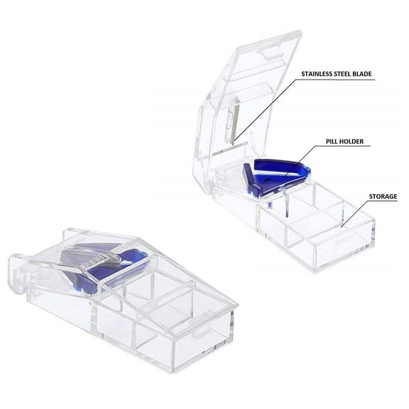 Comfort Axis High Quality 2 in 1 Pill and Vitamin Cutter with Storage, Travel Friendly Small Splitter, Easy to Carry (Pack of 2)