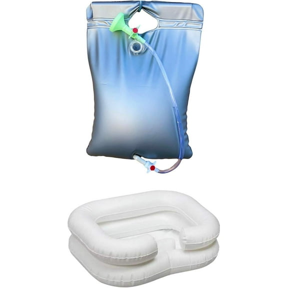 Comfort Axis Inflatable Shampoo Basin with Bedside PVC Shower Bag Combo Pack