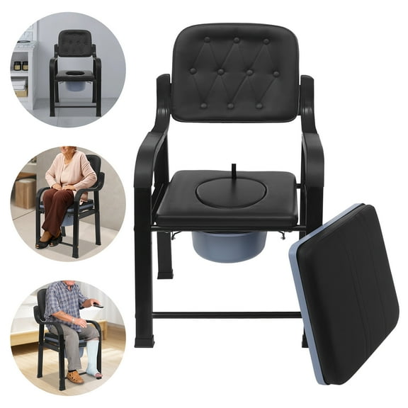 Comfort Bedside Commode, Commode Toilet Chair with Removable Bucket Supports 551 Lbs Potty Chair for Adults Bedside Commode Chair with Backrest & 18.1" Seat Cushion