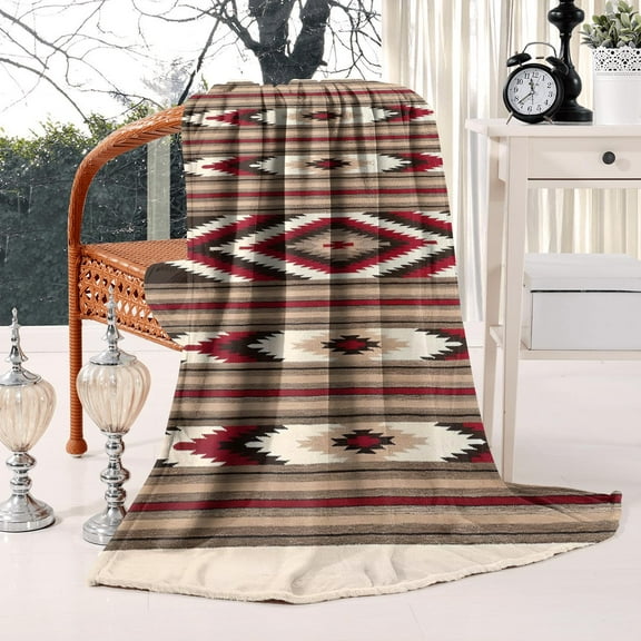 Comfort Boho Sherpa Flannel Throw Blanket - 50x60in Blanket with Colorful Stripes Couch Blanke for Bed Couch Sofa Office Camping - Plush Throw Blankets