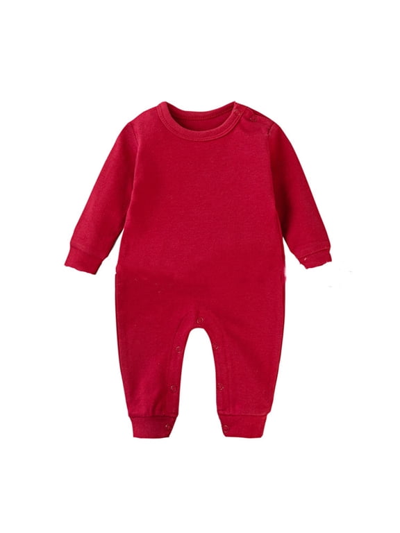 Comfort Boys Bodysuit Long Sleeve Shoulder Snap Baby Jumpsuit for Toddler Playwear Soft Everyday Outfit Red 0-3 Months