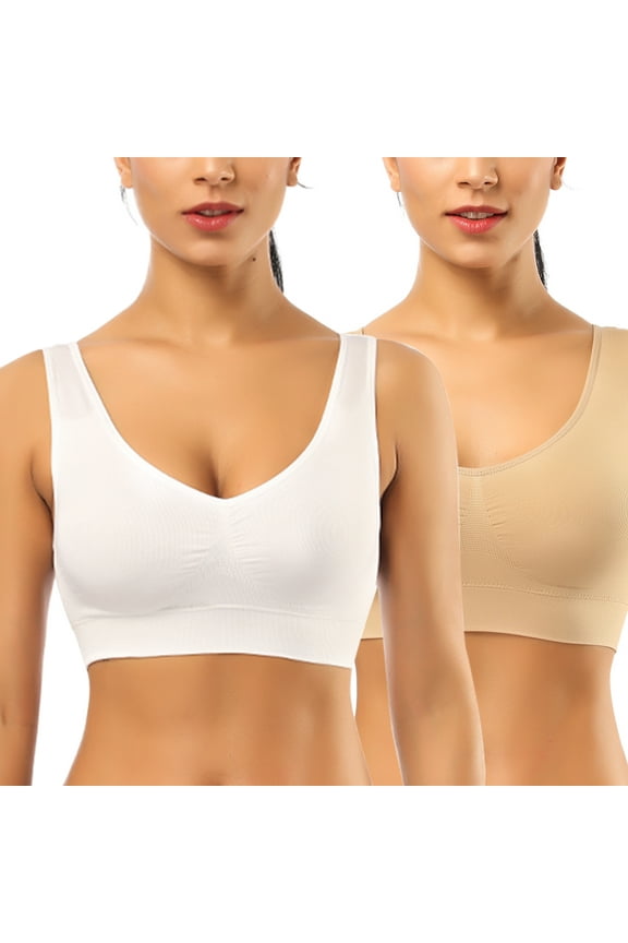 Comfort Bra, 2 Pack Seamless Removable Pads Sleep Bras, Yoga Bra, Sports Bras for Women