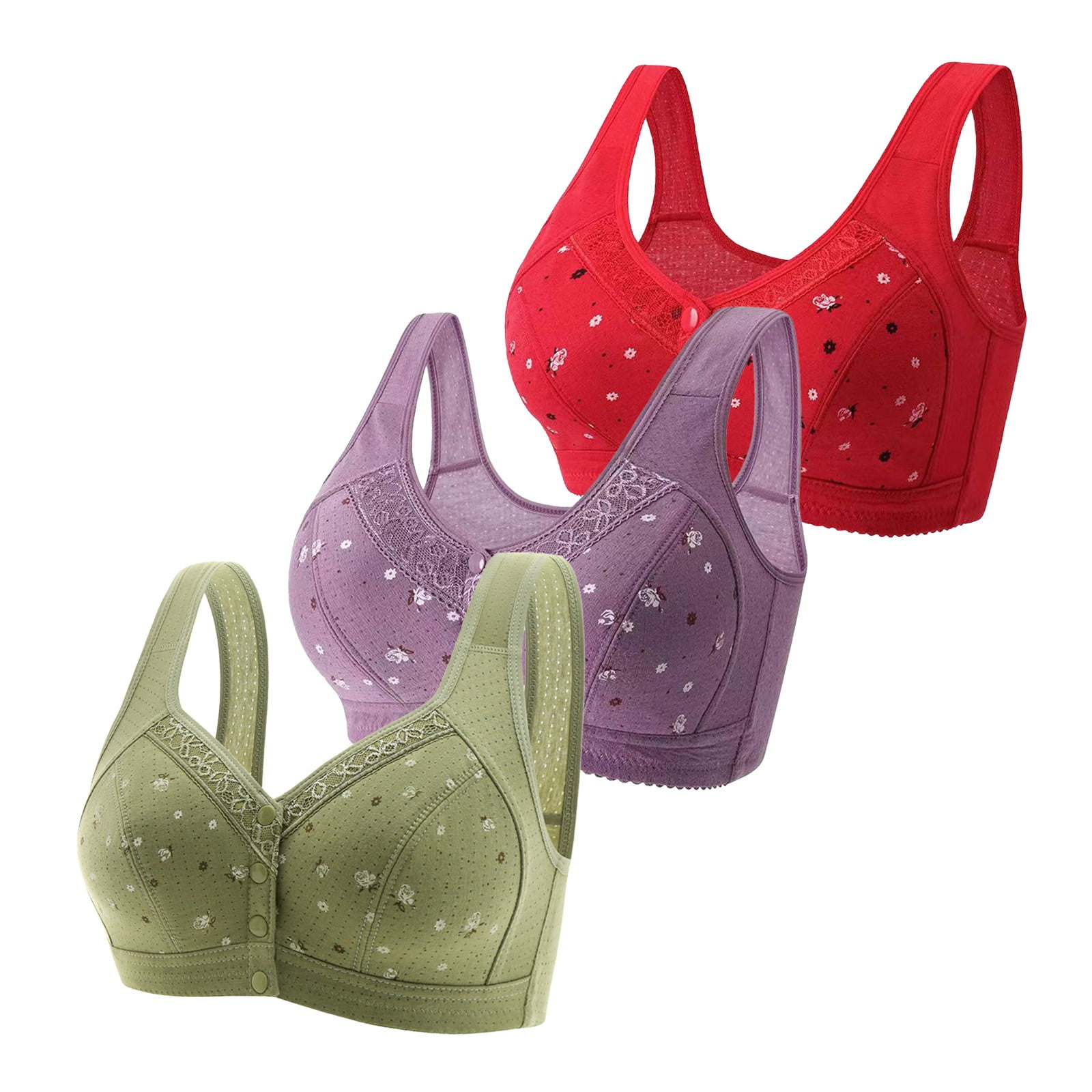Comfort Bras for Women 3PC Women's Front Side Buckle Lace Edge Without