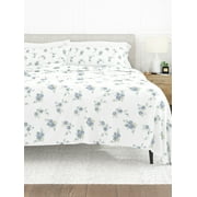 Comfort Canopy - 100% Soft Cotton Flannel 4PC Light Blue Bed Sheet Set - Solid, Floral, and Plaid Prints for King, Queen, Full, & Twin Beds