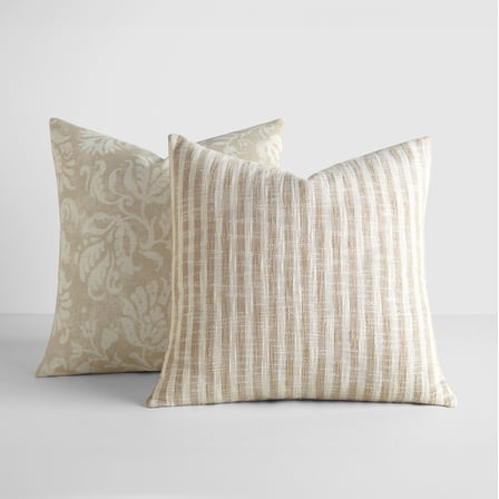 2-Pack Decor Throw Pillows in Yarn-Dyed Bengal Stripe / Distressed Floral Patterns by Comfort Canopy