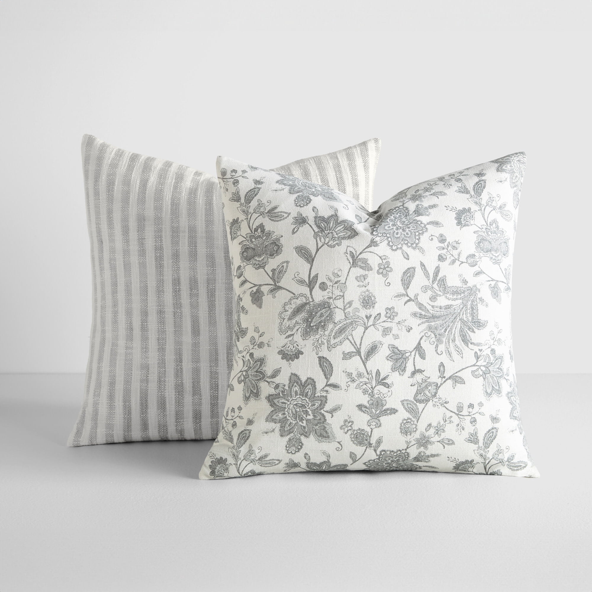 2-Pack Decor Throw Pillows in Yarn-Dyed Bengal Stripe / Jacobean Patterns by Comfort Canopy