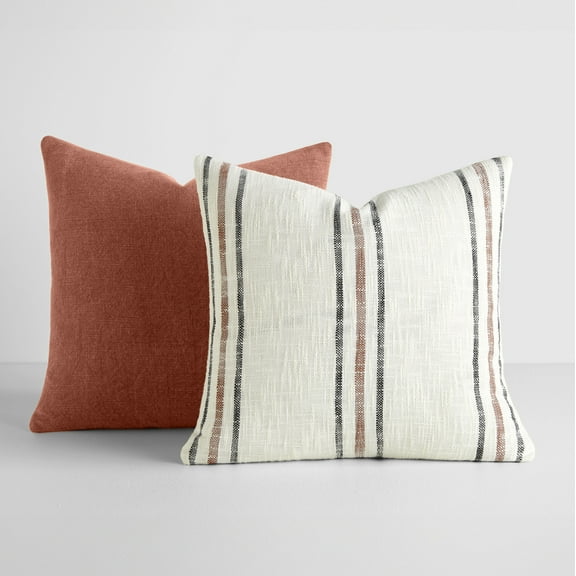 2-Pack Decor Throw Pillows in Yarn-Dyed Framed Stripe / Solid Patterns by Comfort Canopy