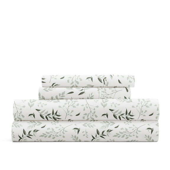 Delicate Blossoms Bed Sheets Set - Breathable and Ultra-Soft Tossed Foliage Eucalyptus for Twin Size Bedding by Comfort Canopy