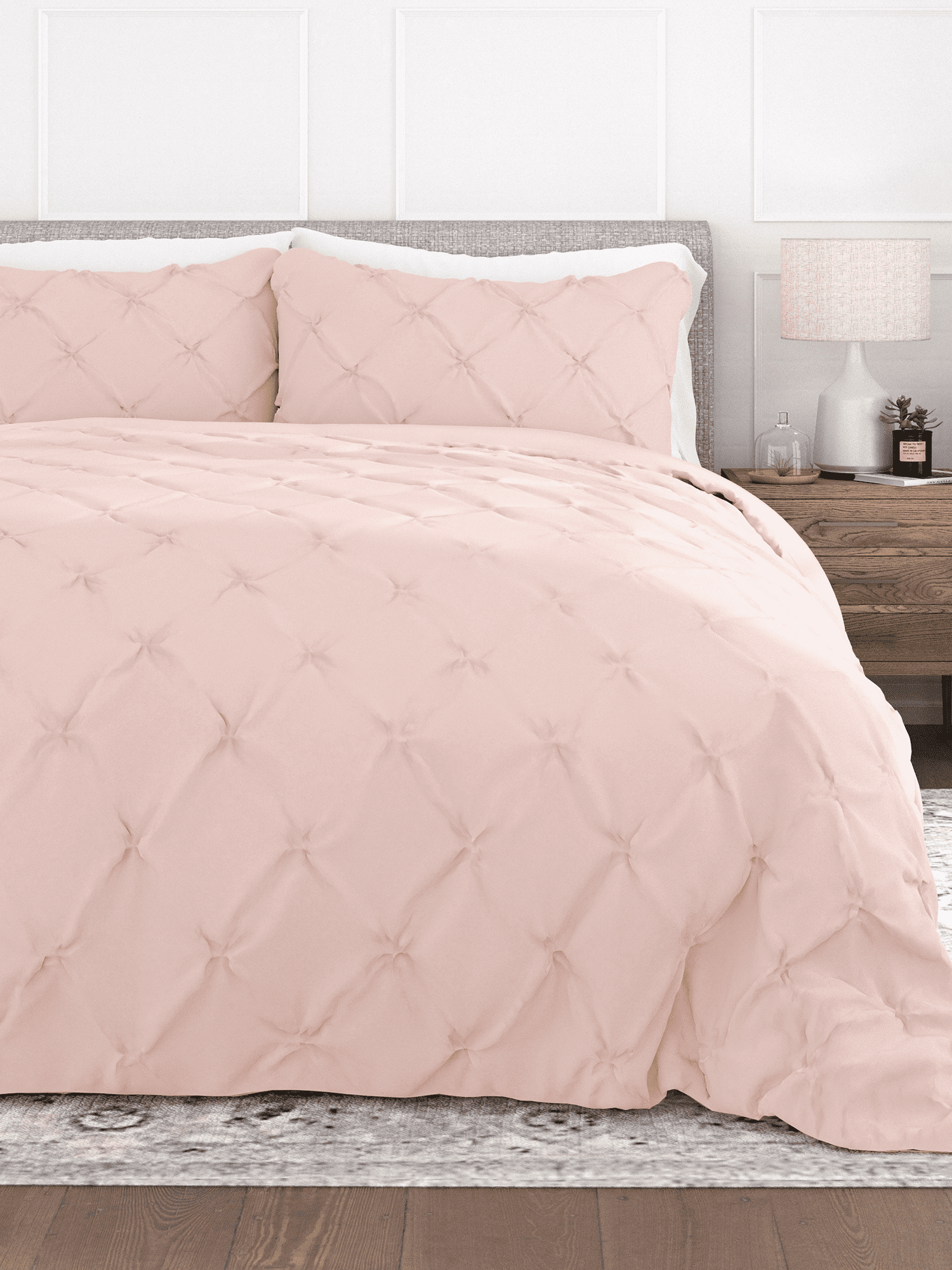 Comfort Canopy - 3 Piece Blush Pinch Pleated Duvet Cover Set with Shams for Queen Size Bedding
