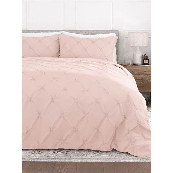 Comfort Canopy - 3 Piece Blush Pinch Pleated Duvet Cover Set with Shams for Queen Size Bedding