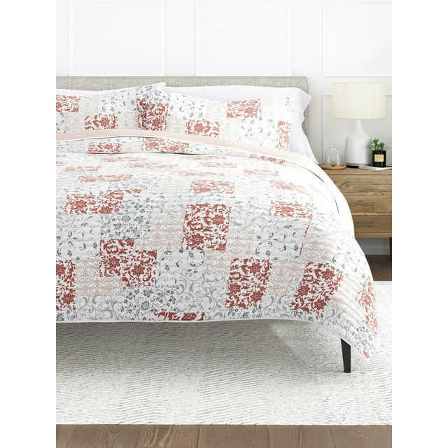 Comfort Canopy 3 Piece Blush Reversible Patchwork Stitched Quilt