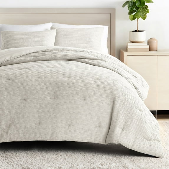 Textured Waffle Comforter Set in Natural for Twin/Twin XL Size Bedding by Comfort Canopy
