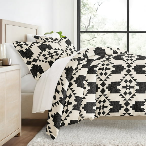 Duvet Covert Set - Ultra Soft - Gray Adobe Diamond Southwestern Boho for King Size Bedding by Comfort Canopy