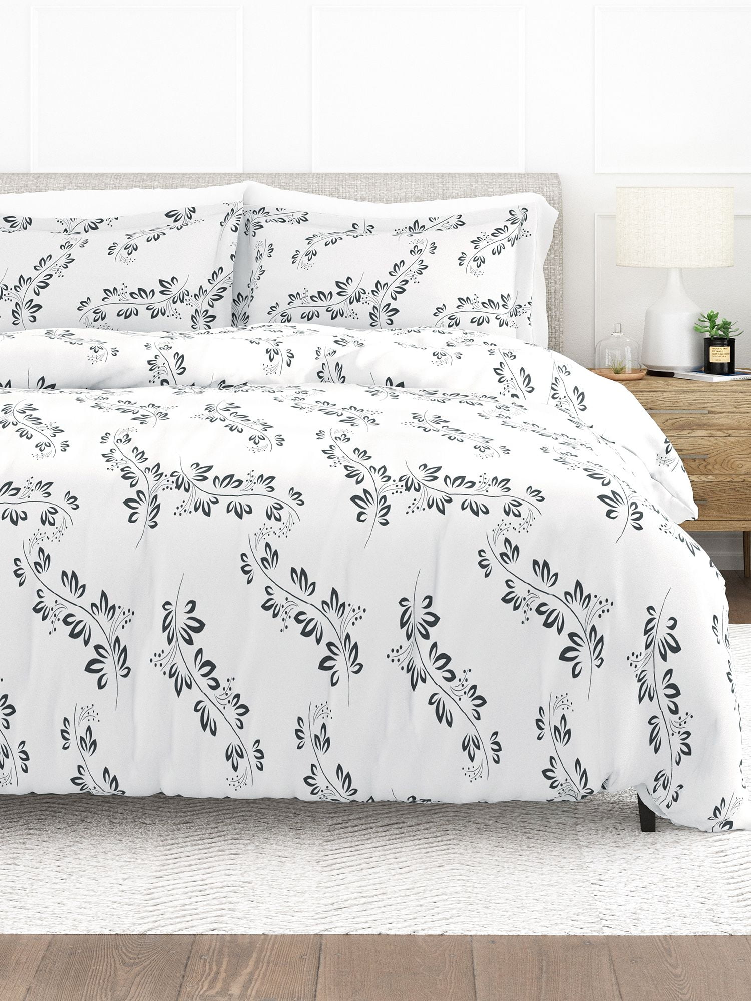 Comfort Canopy 3 Piece Gray Farmhouse Simple Vines Duvet Cover Set