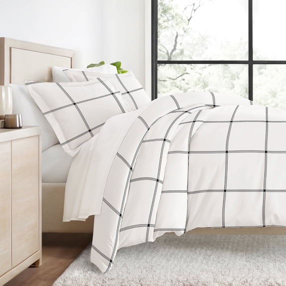 Duvet Cover Set - Ultra Soft & Breathable - Gray Plaid for King Size Bedding by Comfort Canopy