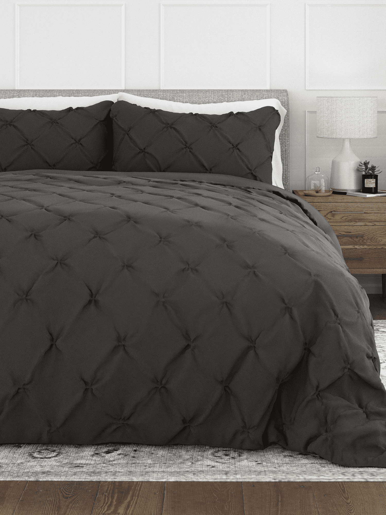 Comfort Canopy - 3 Piece Gray Pinch Pleated Duvet Cover Set with Shams for Queen Size Bedding