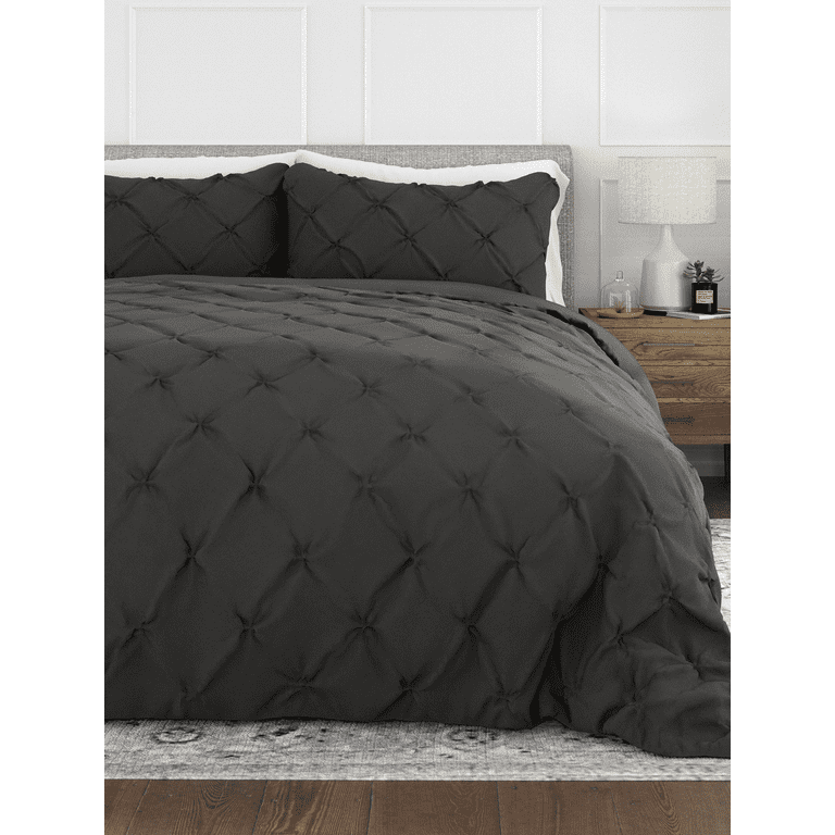 Comfort Canopy - 3 Piece Gray Pinch Pleated Duvet Cover Set with