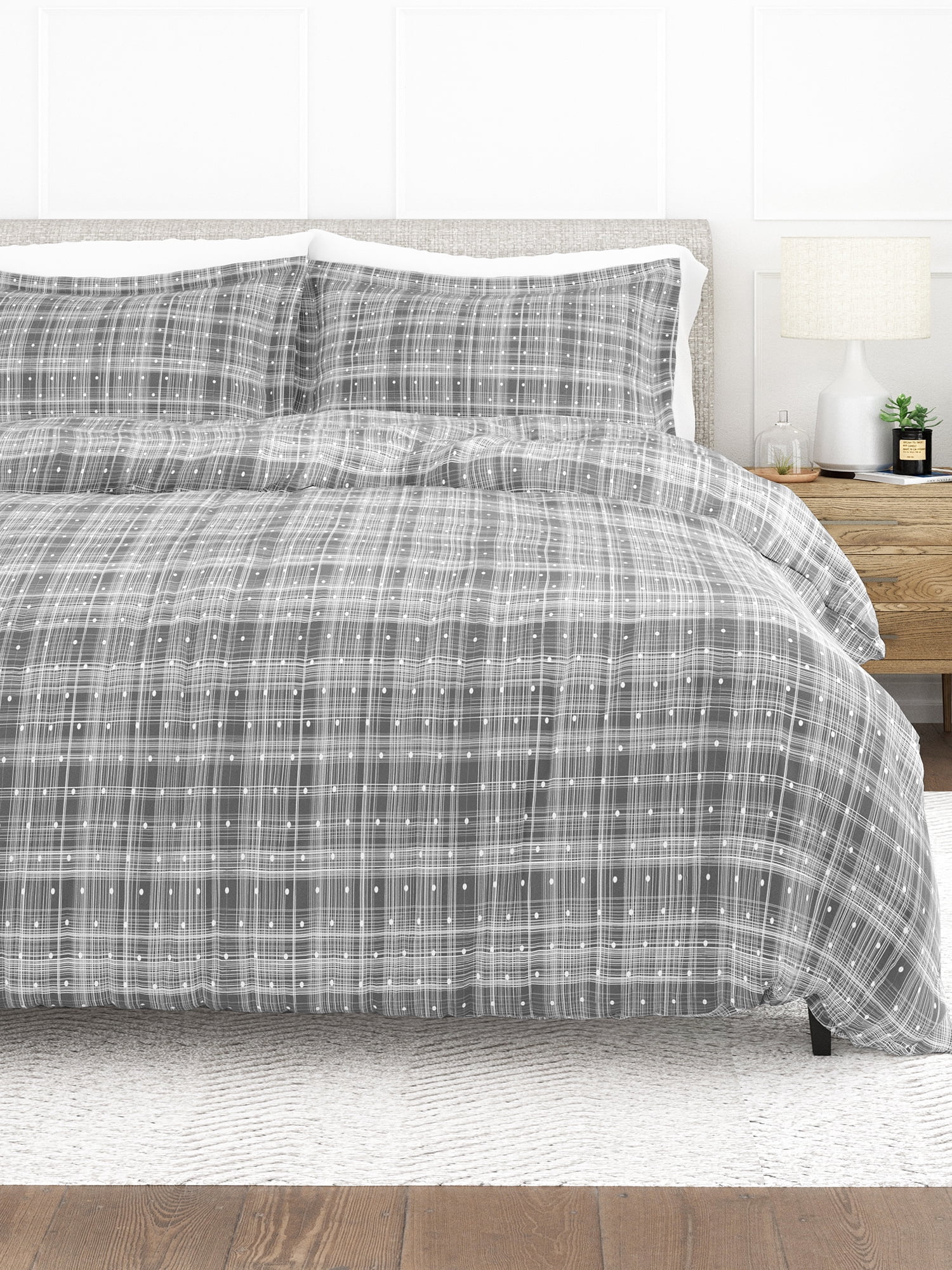 Gray Polka Dot Microfiber King Duvet Cover Set