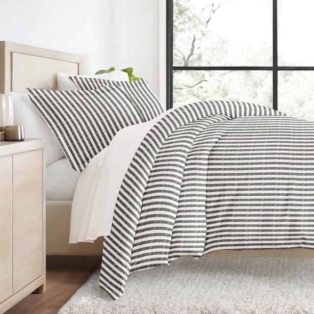 Duvet Cover Set - Ultra Soft & Breathable - Gray Rugged Striped for King Size Bedding by Comfort Canopy
