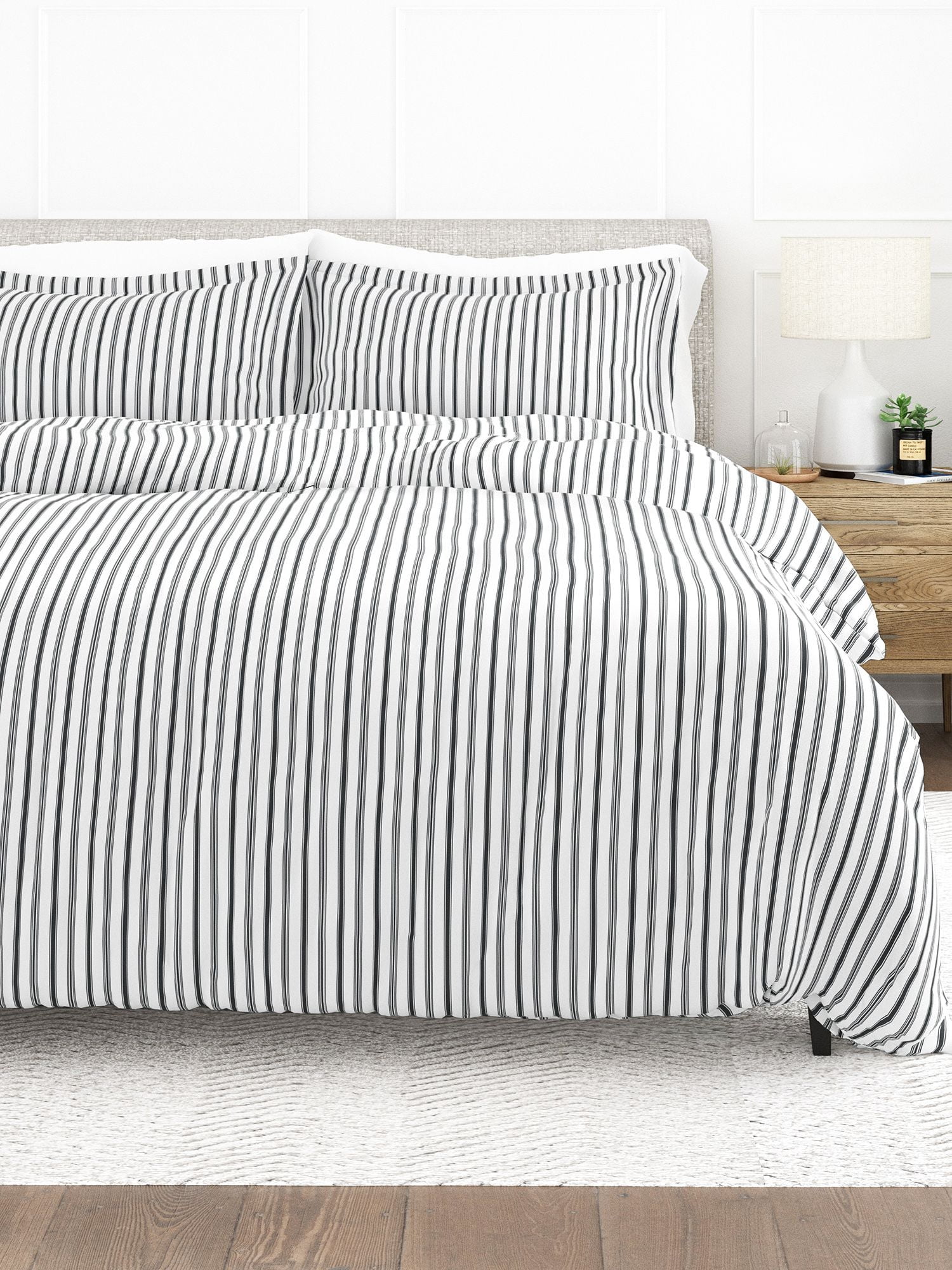 Gray and White Striped Microfiber King/California King Duvet Cover Set