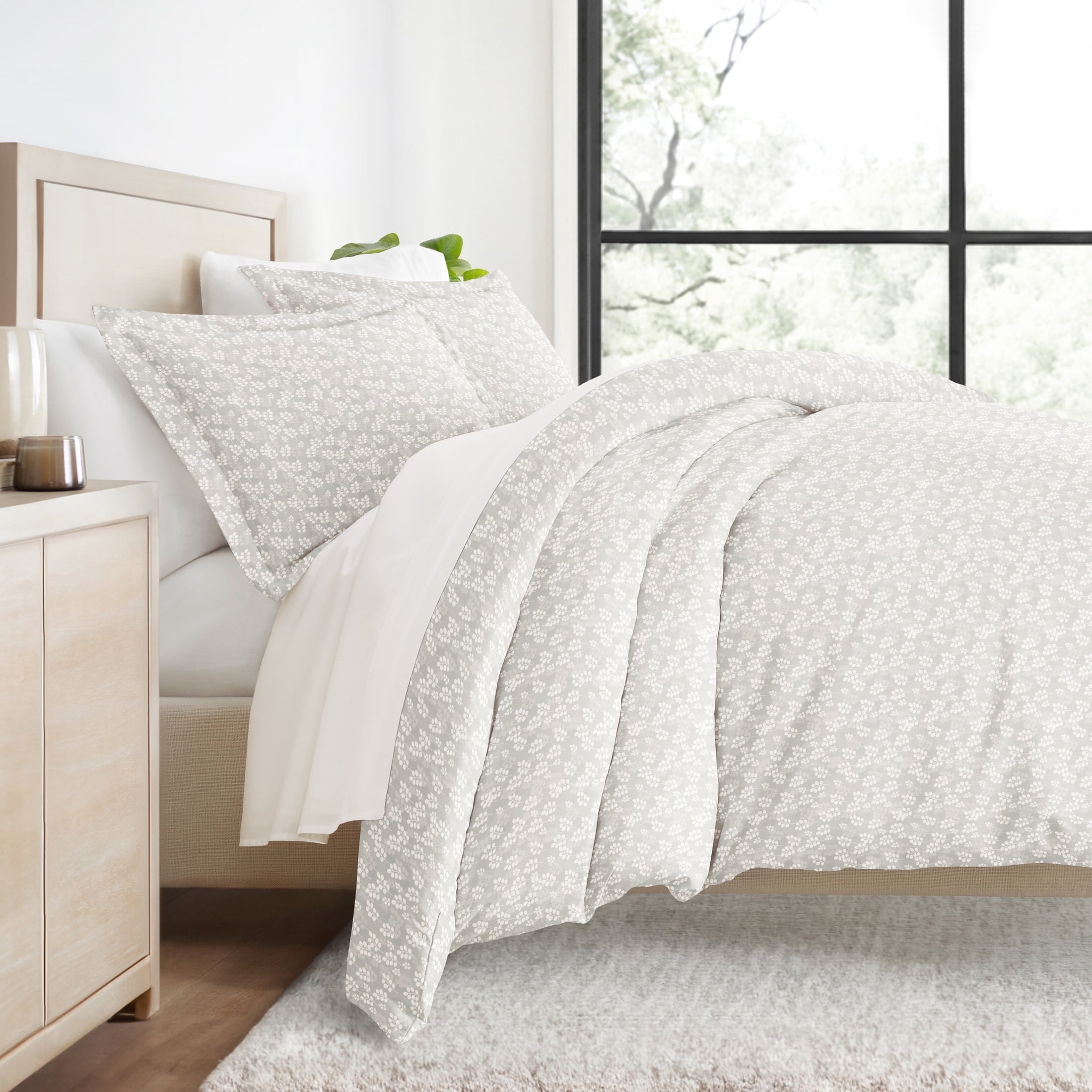 Duvet Cover Set - Ultra Soft & Breathable - Gray Wheatfield Floral for King Size Bedding by Comfort Canopy