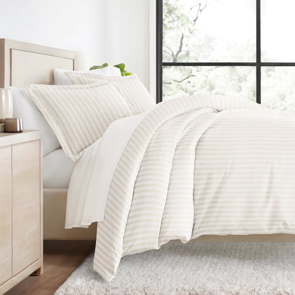 Duvet Cover Set - Ultra Soft & Breathable - Ivory Rugged Striped for King Size Bedding by Comfort Canopy