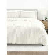 Comfort Canopy - 3 Piece Ivory Puffed Rugged Striped Duvet Cover Set with Shams for King Size Bedding