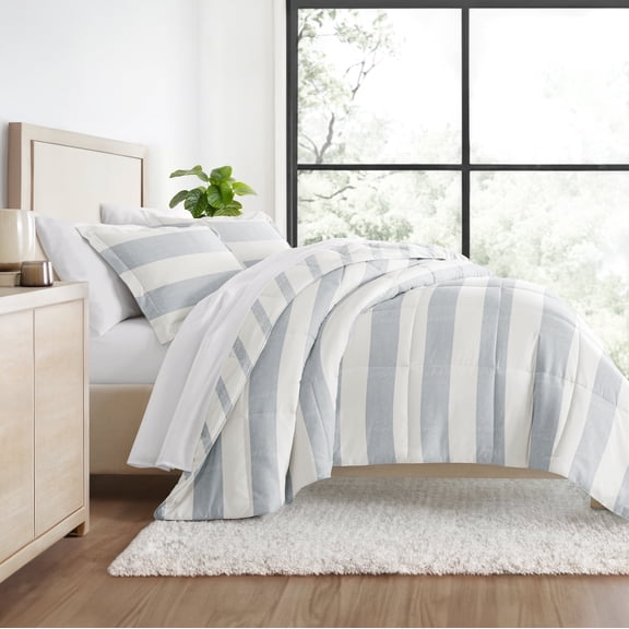 All Season Ultra Soft Coastal Comforter Set Lightweight Bedding in Distressed Stripe for Full/Queen Size by Comfort Canopy