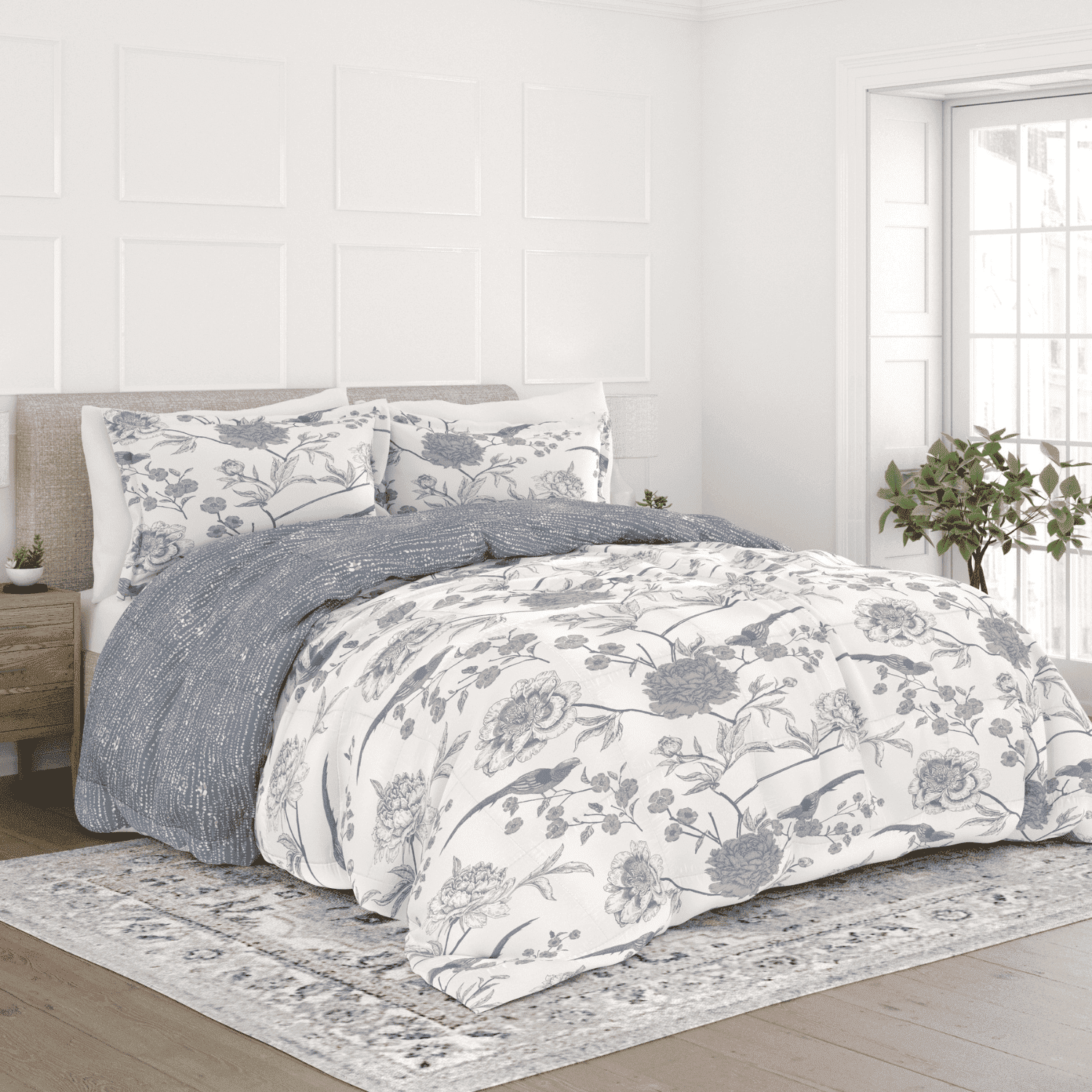 Light Blue Twin Reversible Down Alternative Microfiber Comforter Set