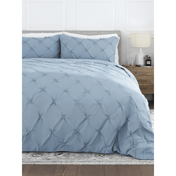 Comfort Canopy - 3 Piece Light Blue Pinch Pleated Duvet Cover Set with Shams for Queen Size Bedding