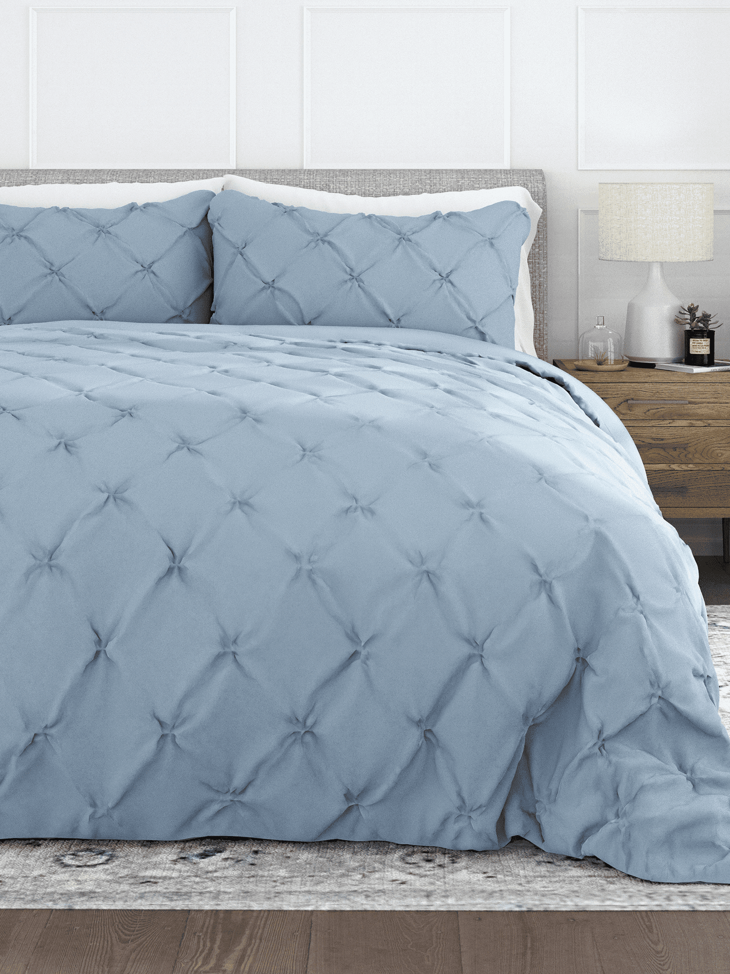 Comfort Canopy - 3 Piece Light Blue Pinch Pleated Duvet Cover Set with Shams for Twin Size Bedding
