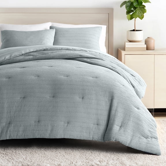 Textured Waffle Comforter Set in Light Blue for King/Cal King Size Bedding by Comfort Canopy