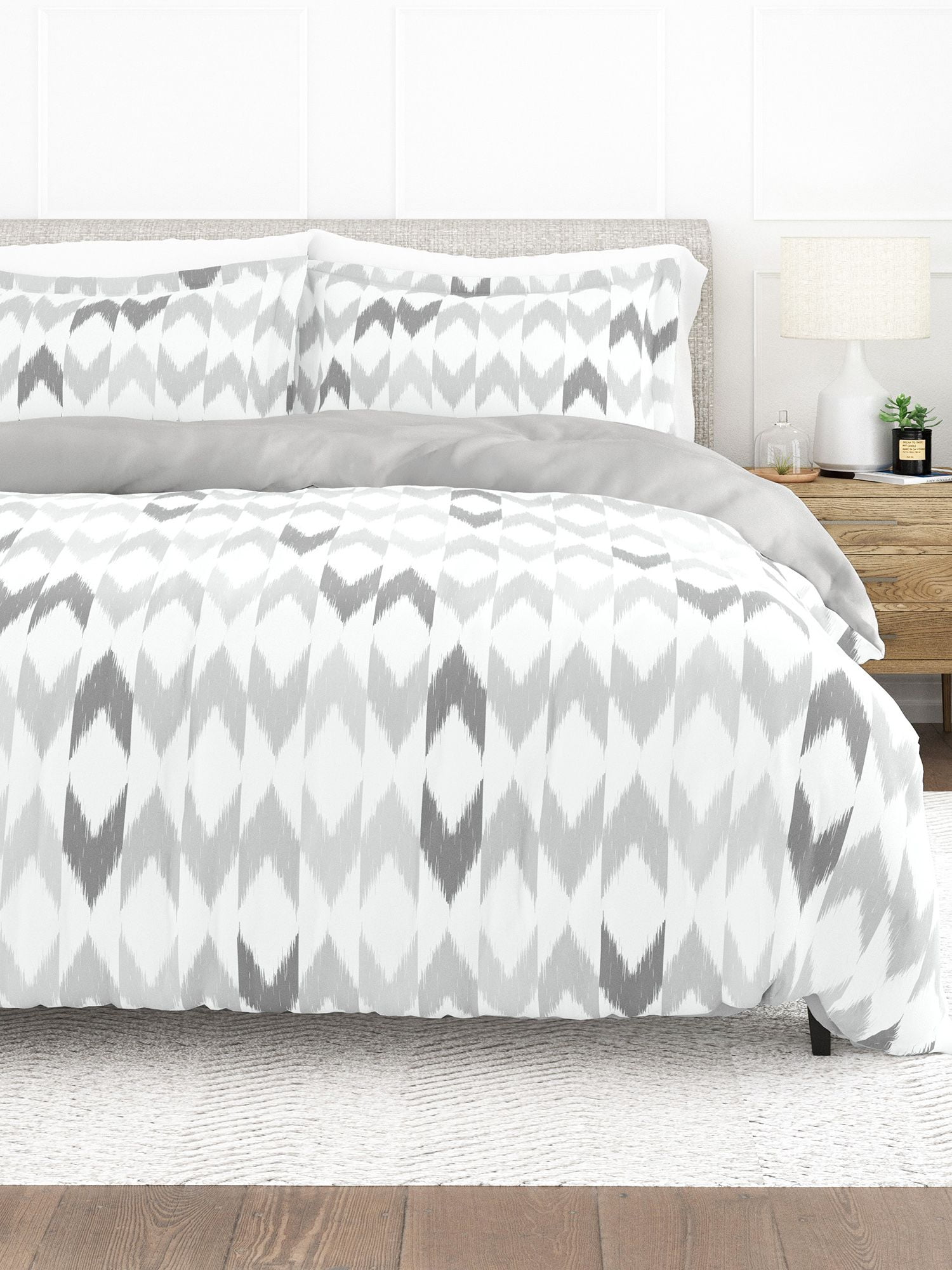 Comfort Canopy 3 Piece Light Gray Chervon Stripe Duvet Cover Set with