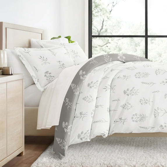 Duvet Cover Set - Ultra Soft & Breathable - Light Gray Farmhouse Botany Floral for Twin Size Size Bedding by Comfort Canopy
