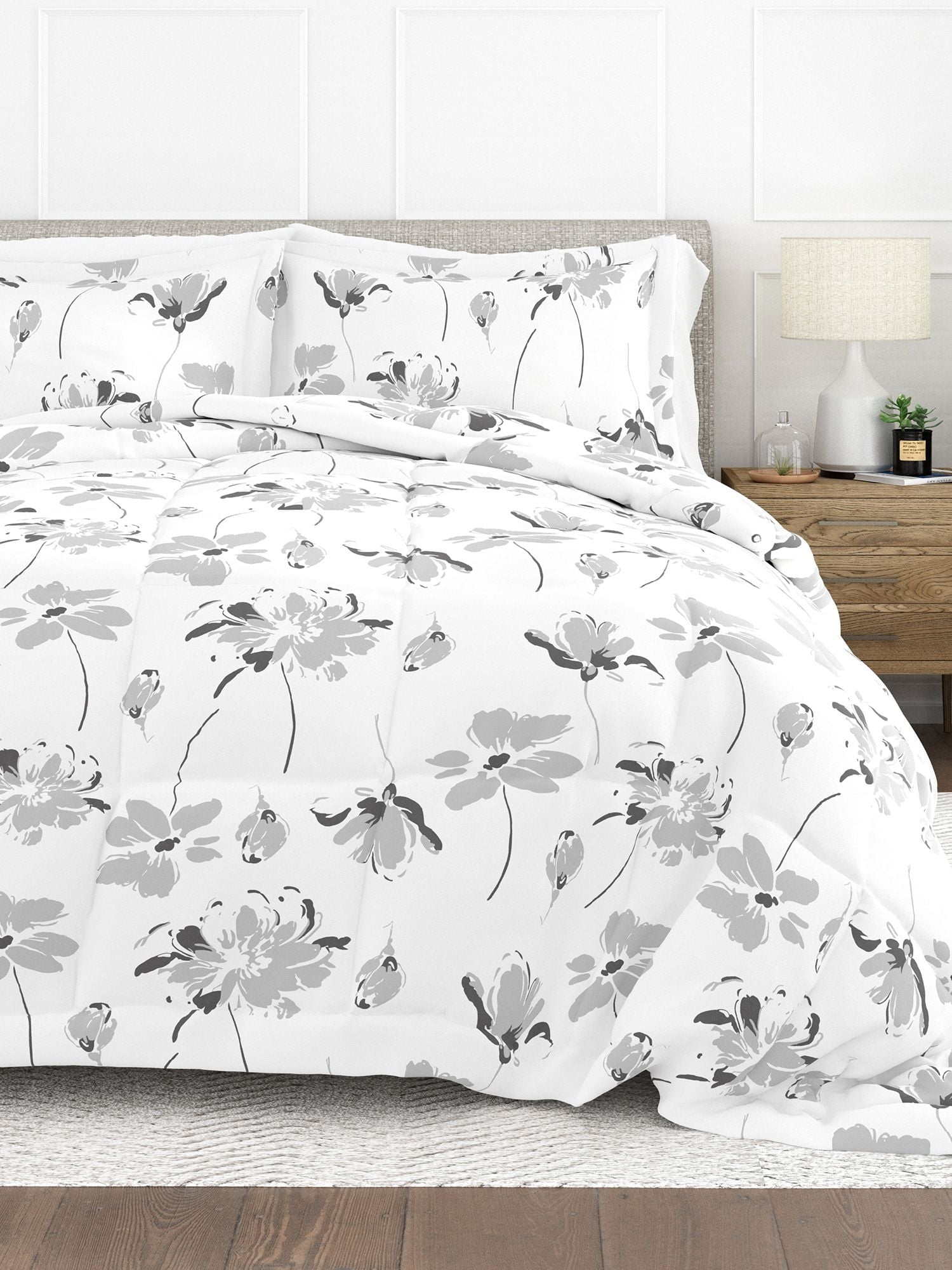 King Light Gray Microfiber Down Alternative Comforter Set
