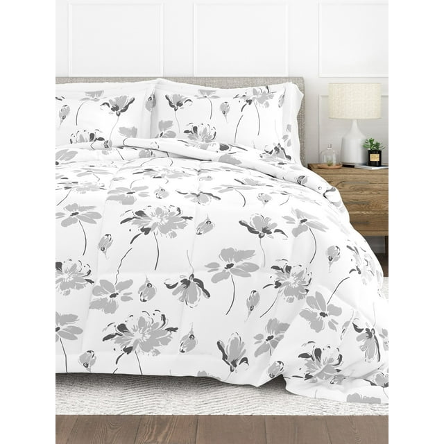 Comfortable Home Comforter Set Magnolia Gray 3Piece AllSeason DownAlternative King Bedding