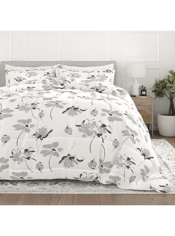 Comfort Canopy - 3 Piece Light Gray Magnolia All Season Down-Alternative Comforter for Queen Size Beds