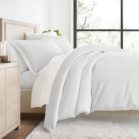 Duvet Cover Set - Ultra Soft & Breathable - Light Gray Pin Stripe for Queen Size Bedding by Comfort Canopy