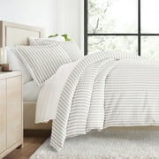 Duvet Cover Set - Ultra Soft & Breathable - Light Gray Rugged Striped for Twin Size Bedding by Comfort Canopy