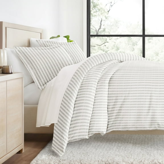 Duvet Cover Set - Ultra Soft & Breathable - Light Gray Rugged Striped for Twin Size Bedding by Comfort Canopy