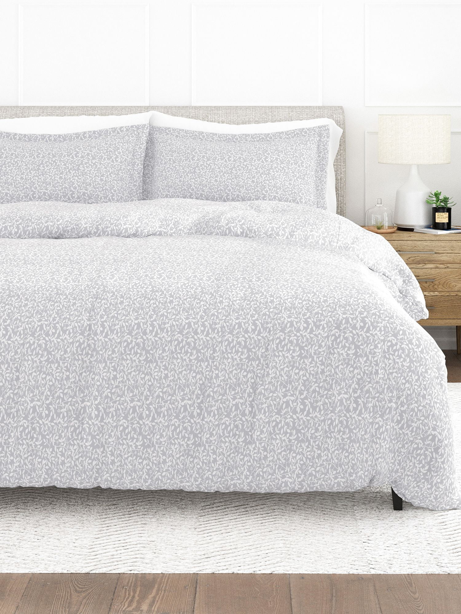 Gray Vine Trellis King Microfiber Duvet Cover Set