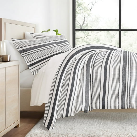 Duvet Cover Set - Ultra Soft & Breathable - Light Gray Vintage Stripe for King Size Bedding by Comfort Canopy
