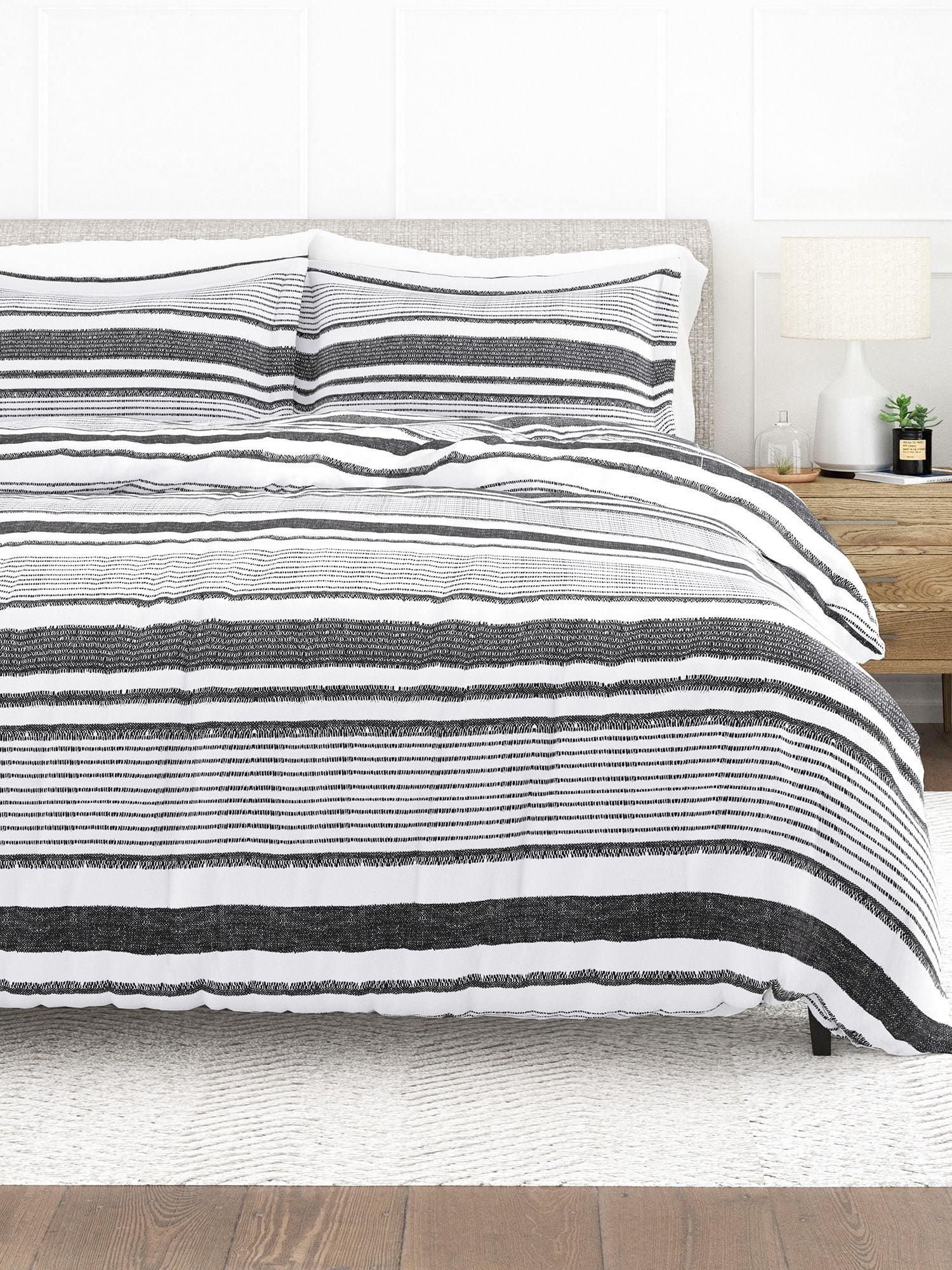 Vintage Light Gray and Black Striped Twin Duvet Cover Set
