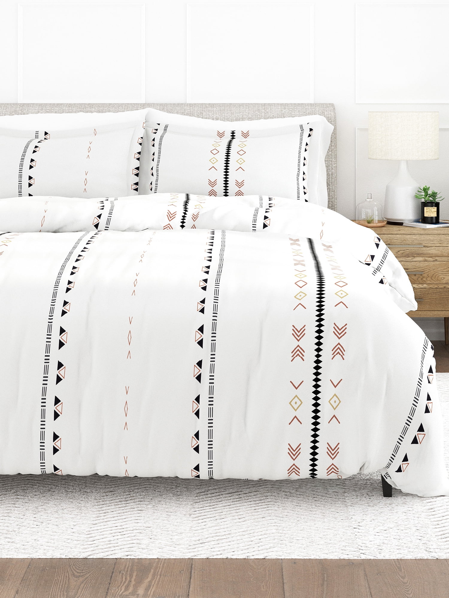 Clay and White Geo Lines Pattern Full/Queen Duvet Cover Set