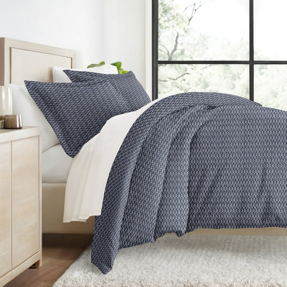 Duvet Cover Set - Ultra Soft & Breathable - Navy Blue Diamond for Queen Size Bedding by Comfort Canopy