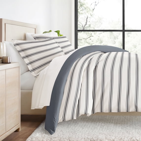 Duvet Cover Set - Ultra Soft & Breathable - Navy Desert Stripe for Twin Size Bedding by Comfort Canopy